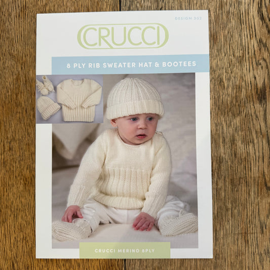 Pattern | Crucci 8ply | Rib Sweater, Hat + Bootees | 202
