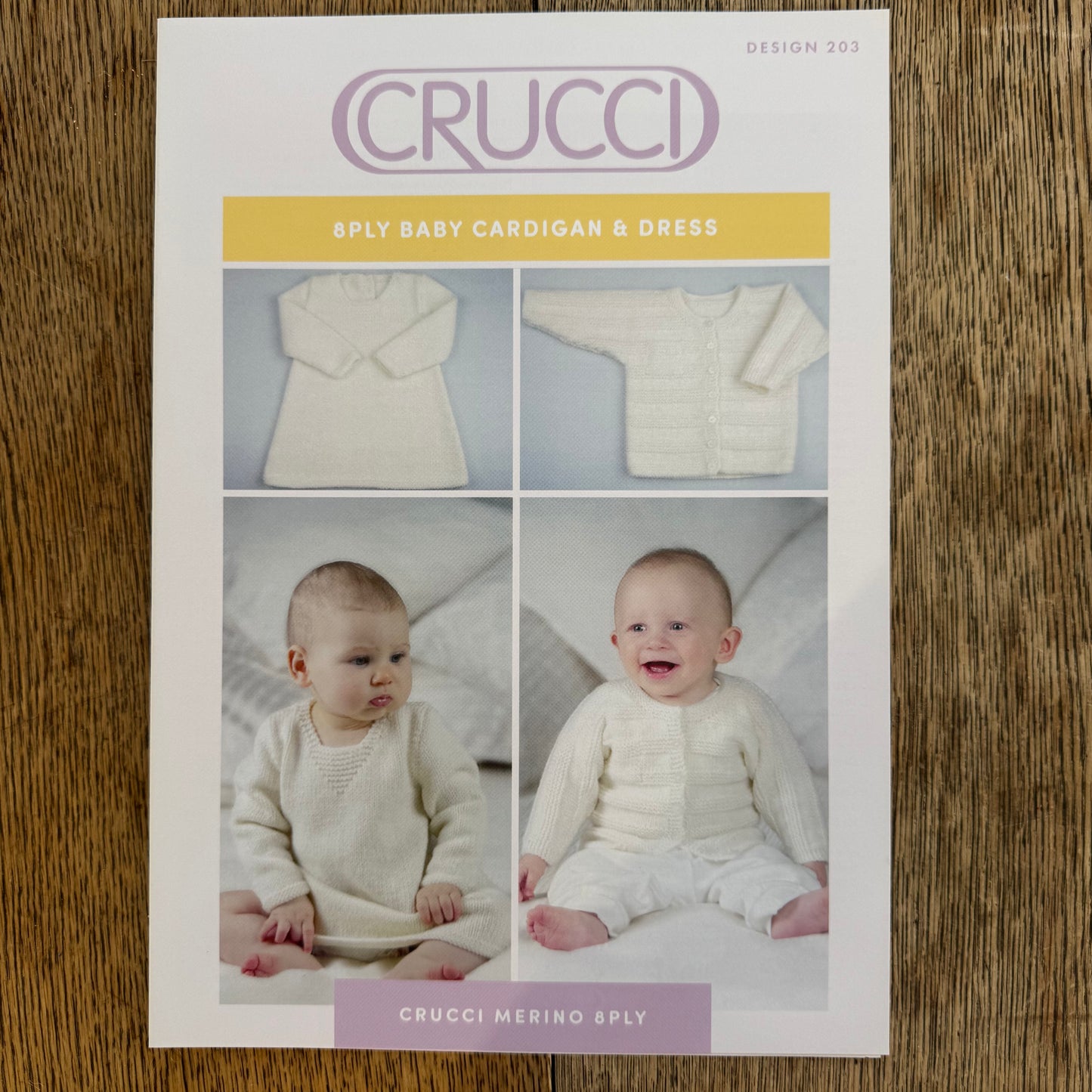 Pattern | Crucci 8ply | Baby Cardigan and Dress | 203