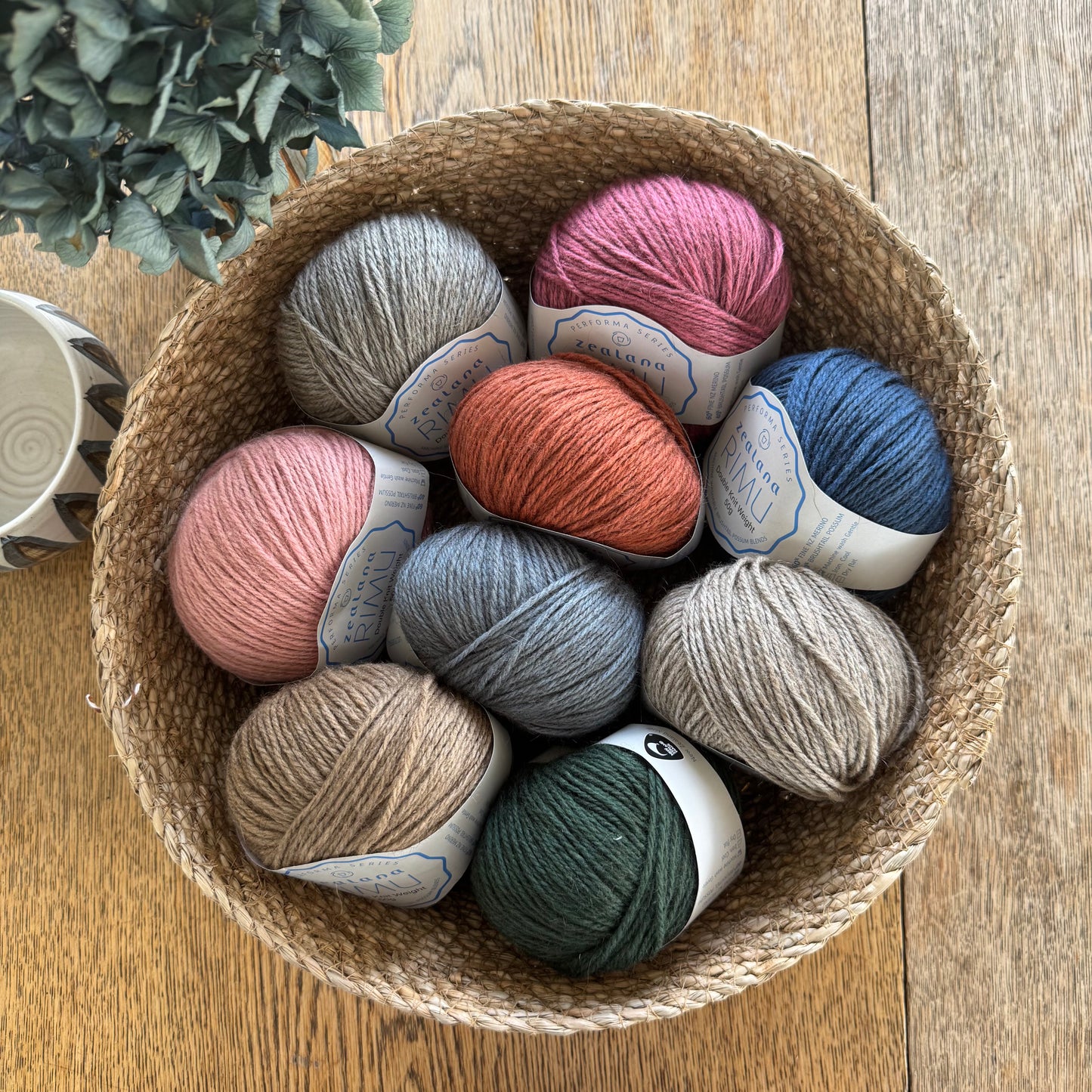 Zealana RIMU yarn DK possum/merino group shot in a basket